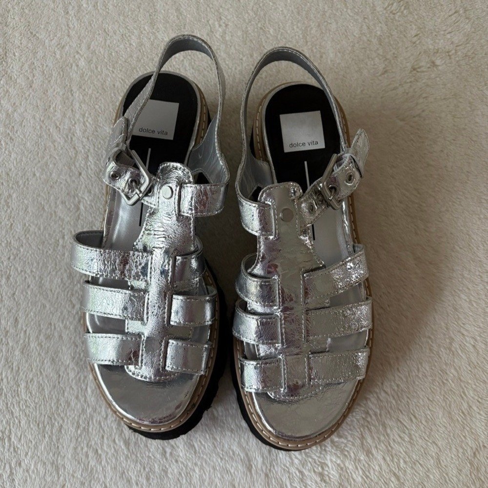 Dolce Vita Latice Gladiator Sandals Women's 9 Silver Fisherman Platform Chunky - Picture 2 of 6